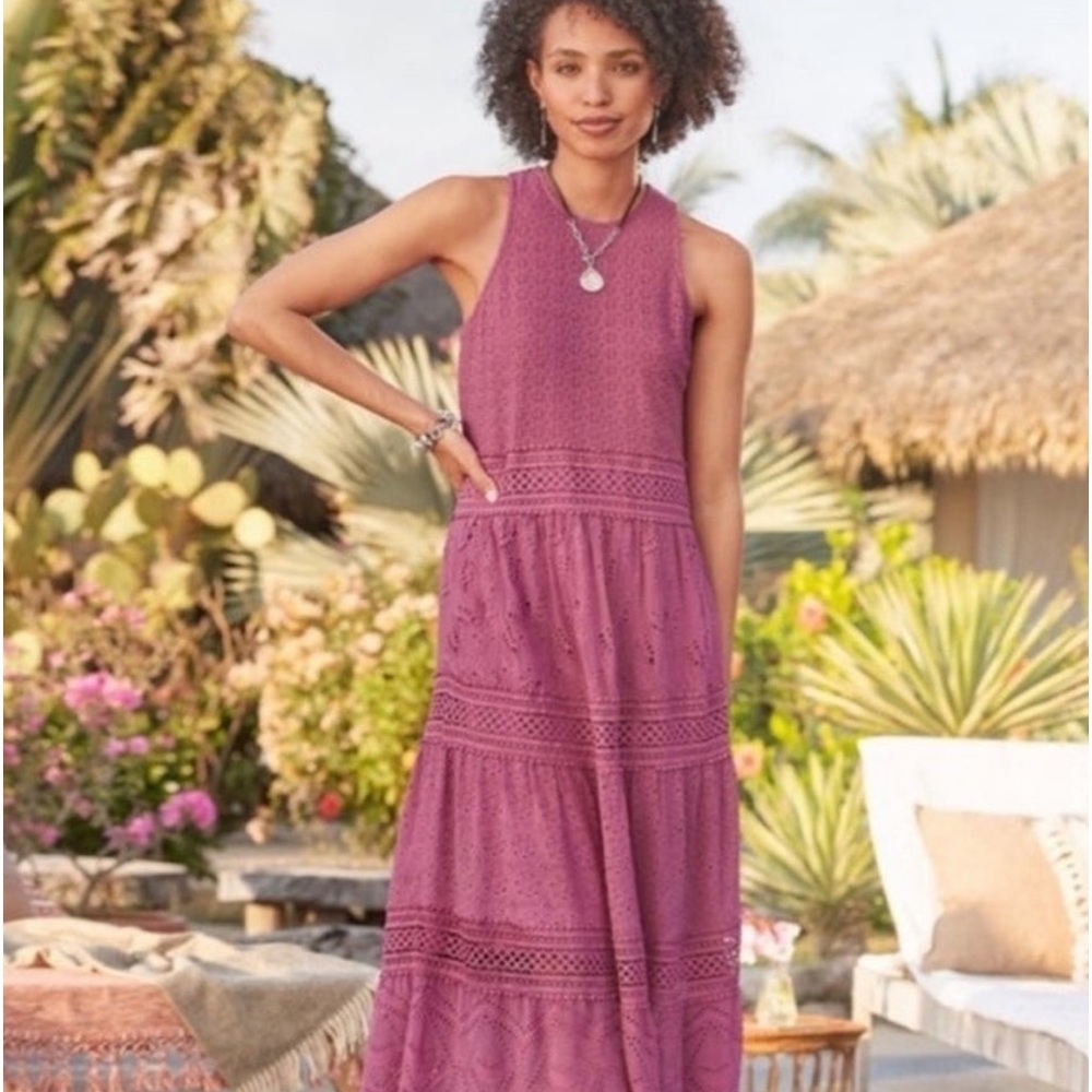 Sundance Mauve Rose Eyelet Tiered Maxi Dress Size XS NWT